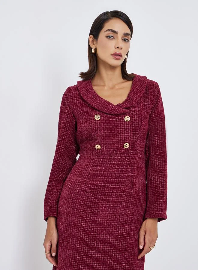 Styli Women Tweed Long Sleeves Sheath Maxi Dress